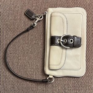 Coach Cream and Brown Wristlet